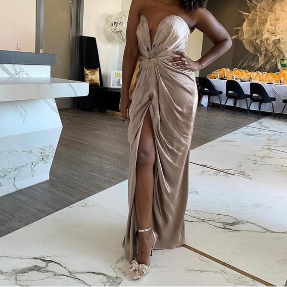 HOUSE OF CB 'SIGOURNEY' MINK SATIN DRAPED FRONT MAXI DRESS - Picture 6 of 6